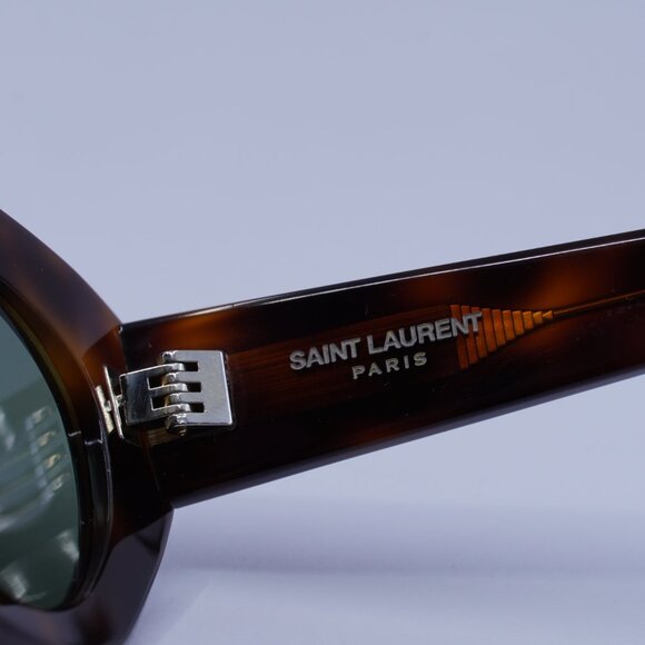 Saint Laurent SL639 003 Sunglasses Havana Geometric Frame, Green Lenses - Picture 6 of 12